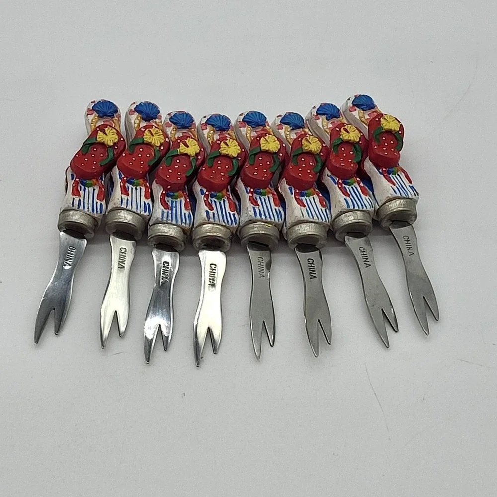 Appetizer Forks Novelty Flip Flop Seashell Summer Colorful Cocktail Set Of 8